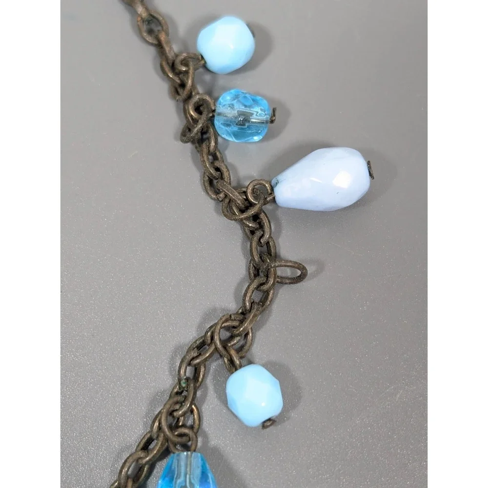 Vida Jewels Blue Rhinestone‎ Medallion Necklace Bronze Boho 21